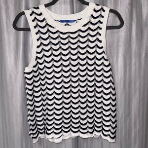 J. McLaughlin Blue and White Knit Sweater vest Large Linen and cotton blend